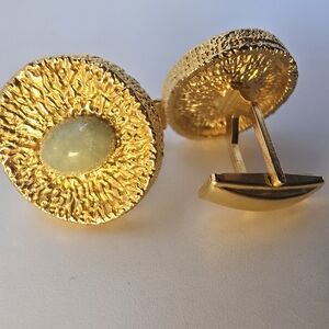 Gold Textured Cufflinks with Green Stone